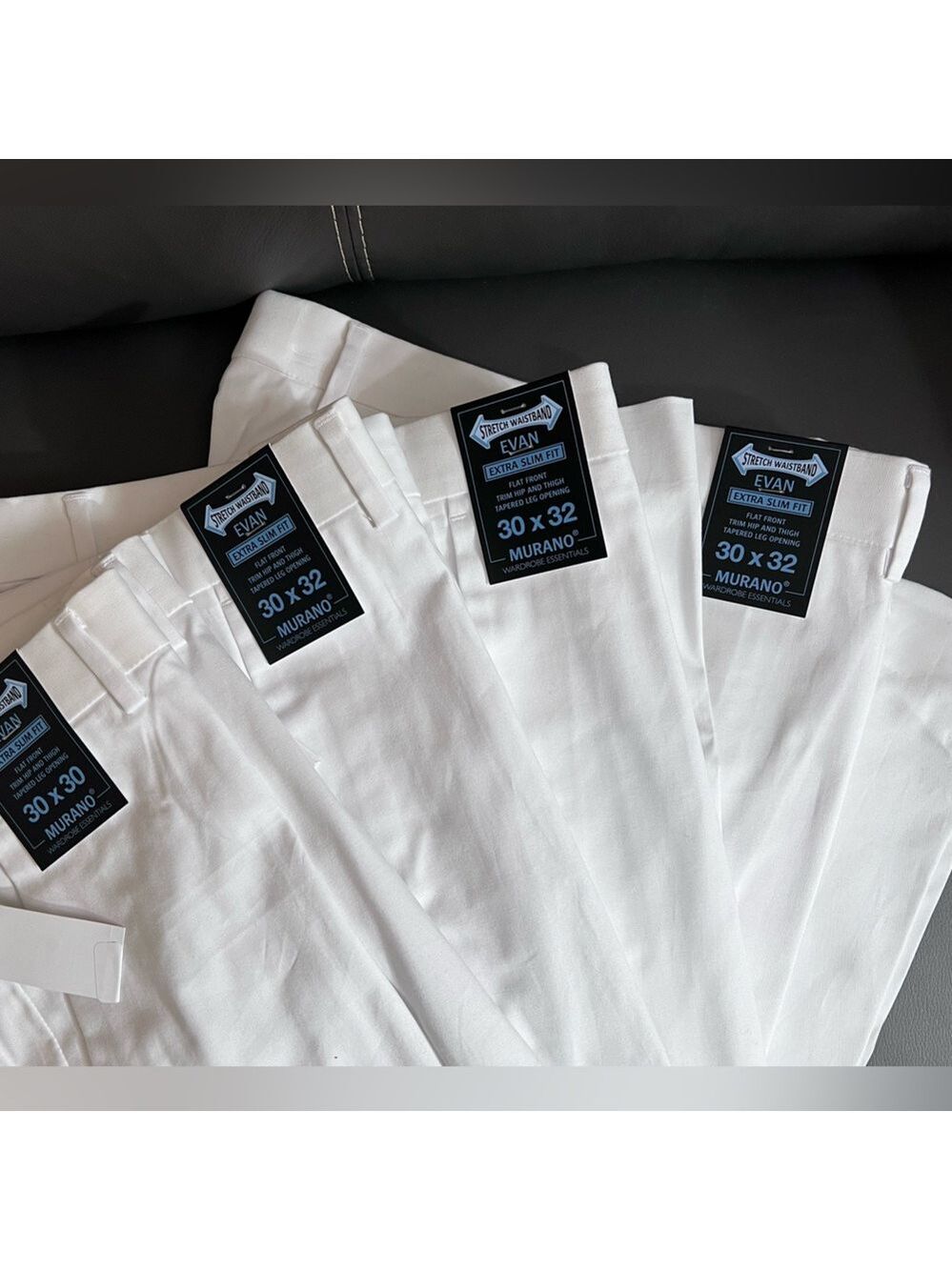🎩🗝️ NWT $50 Murano Essentials Evan Extra Slim Fit Flat Front Pant WHITE ONLY